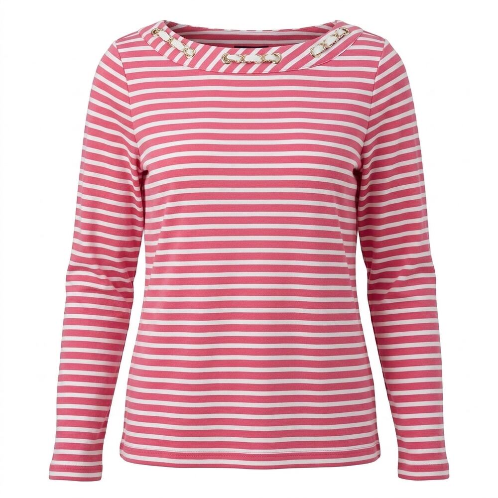 Rafaella Weekend Pink Striped Boat Neck Long Sleeve Top Women Size L
